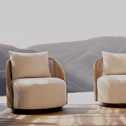 Harbour Milan Swivel Lounge Chair - Aluminum Bronze / Panama Grafito / Twisted Rope Dune