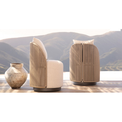 Harbour Milan Swivel Lounge Chair - Aluminum Bronze / Panama Grafito / Twisted Rope Dune
