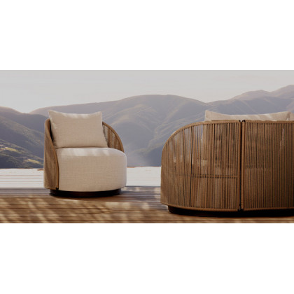 Harbour Milan Swivel Lounge Chair - Aluminum Bronze / Panama Grafito / Twisted Rope Dune