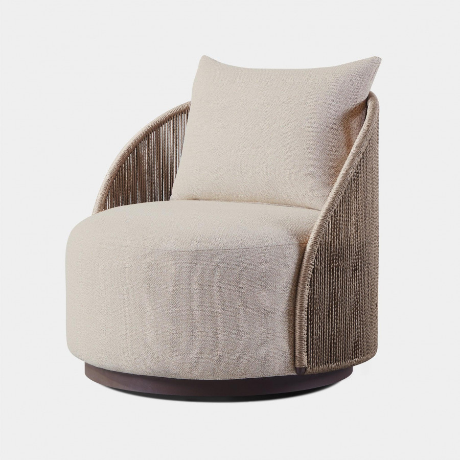Harbour Milan Swivel Lounge Chair - Aluminum Bronze, Siesta Indigo, Twisted Rope Dune