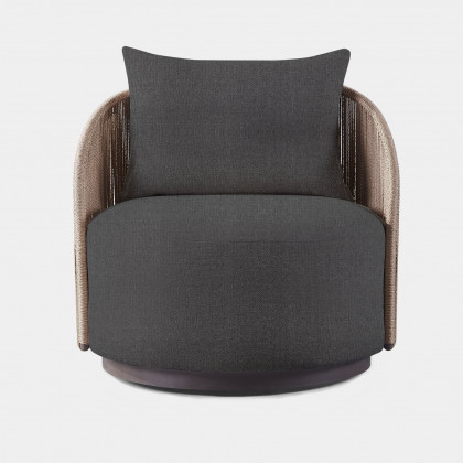 Harbour Milan Swivel Lounge Chair - Aluminum Bronze, Siesta Indigo, Twisted Rope Dune