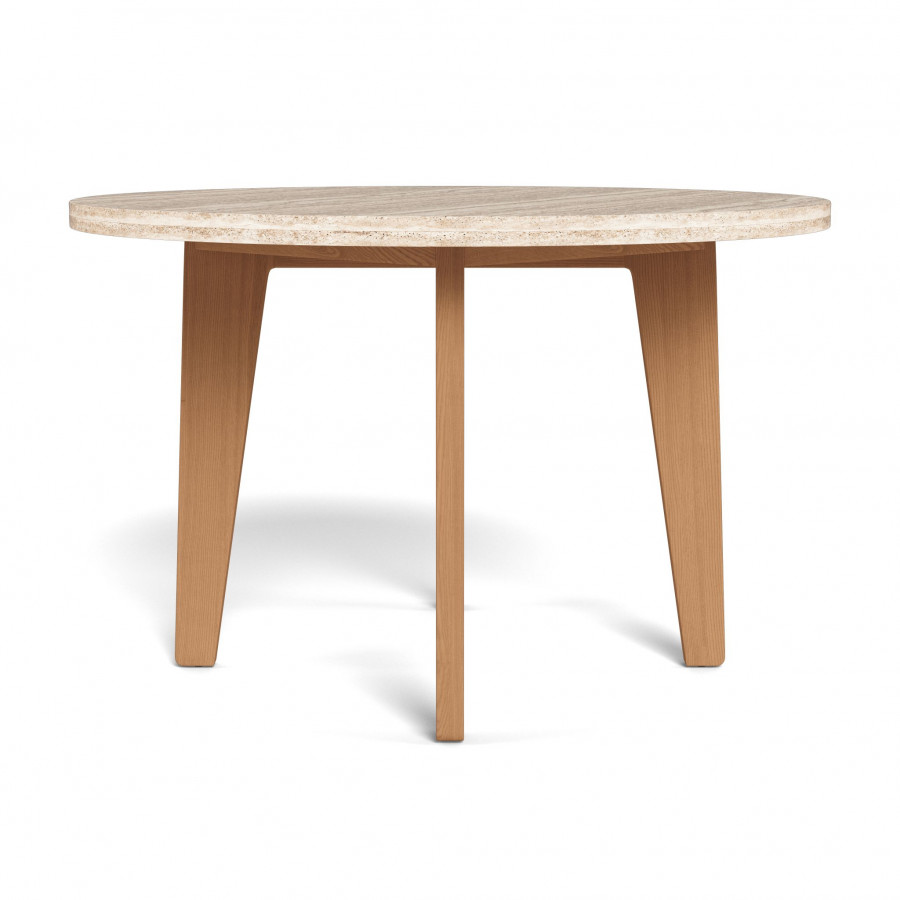 Harbour Mlb Teak Round Dining Table 1200 in Teak Natural / Travertine Cream