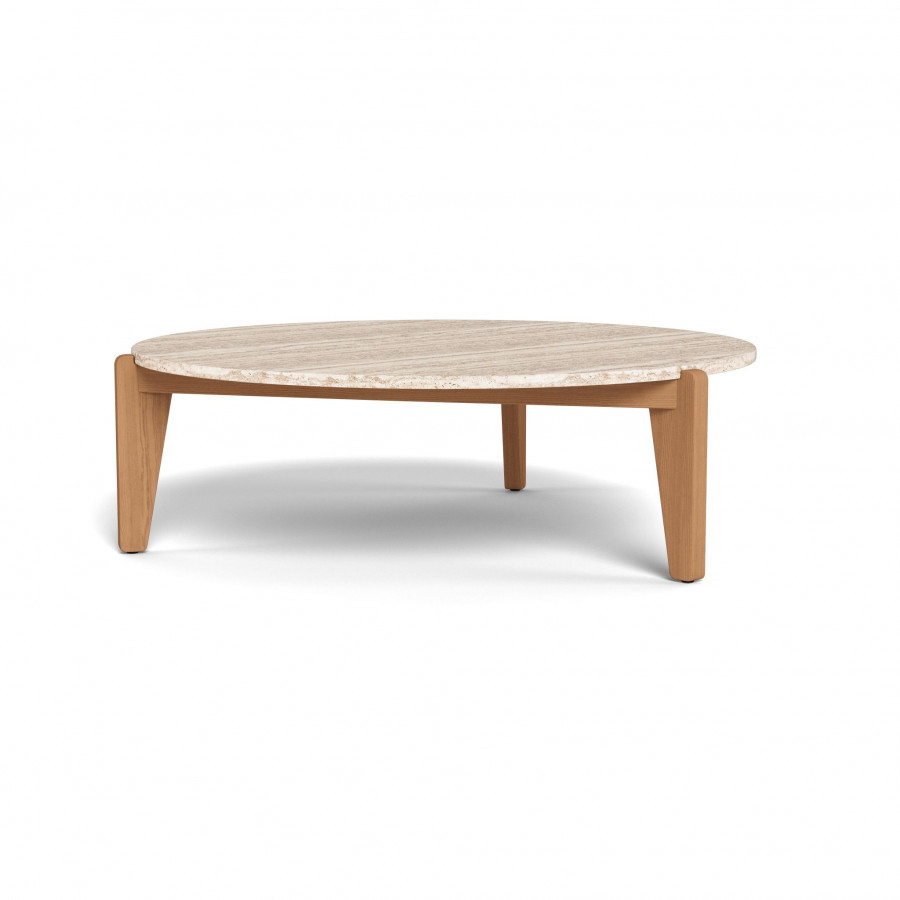 Harbour Mlb Teak Round Coffee Table in Teak Natural / Travertine Cream