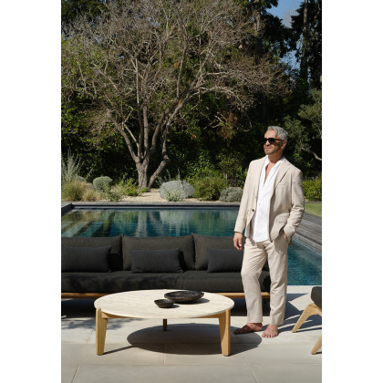 Harbour Mlb Teak Round Coffee Table in Teak Natural / Travertine Cream