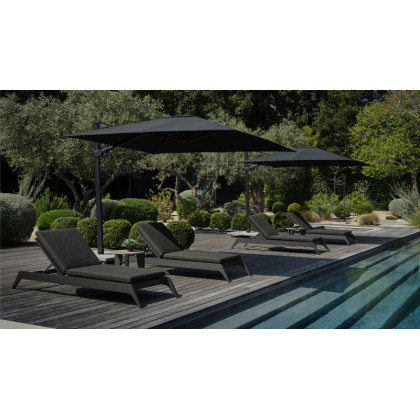Harbour Mlb Aluminum Round Coffee Table in Aluminum Asteroid / Travertine Dark Gray