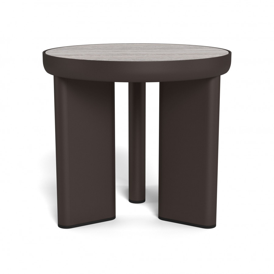 Harbour Moab Round Side Table - Aluminum Bronze / Travertine Dark Gray