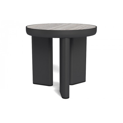 Harbour Moab Round Side Table - Aluminum Bronze / Travertine Dark Gray