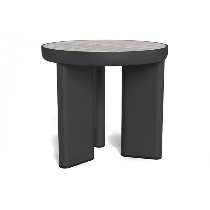 Harbour Moab Round Side Table - Aluminum Bronze / Travertine Dark Gray