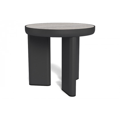 Harbour Moab Round Side Table - Aluminum Bronze / Travertine Dark Gray