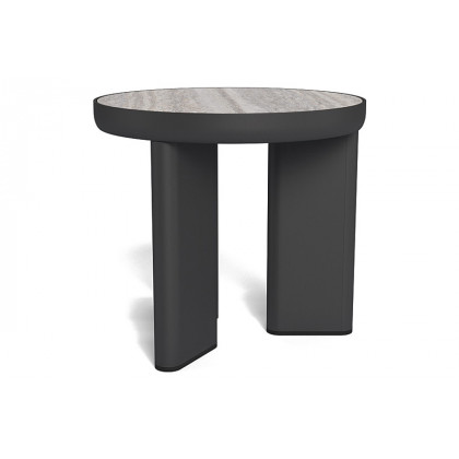 Harbour Moab Round Side Table - Aluminum Bronze / Travertine Dark Gray