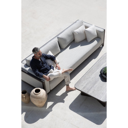 Harbour Moab Round Side Table - Aluminum Bronze / Travertine Dark Gray