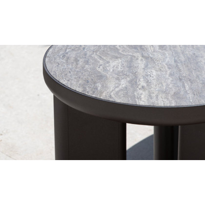 Harbour Moab Round Side Table - Aluminum Bronze / Travertine Dark Gray