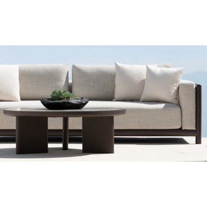 Harbour Moab Round Side Table - Aluminum Bronze / Travertine Dark Gray