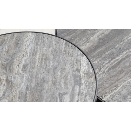 Harbour Moab Round Side Table - Aluminum Bronze / Travertine Dark Gray
