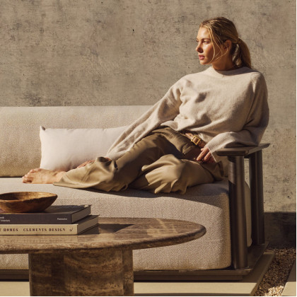 Harbour Newport Aluminum Side Table - Aluminum Bone / Travertine Natural