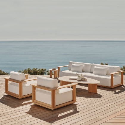 Harbour Newport Lounge Chair - Teak Natural, Panama Grafito, Batyline White