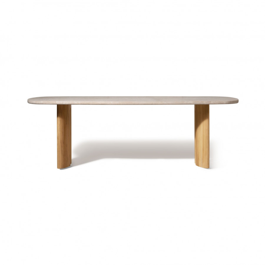 Harbour Newport Teak Dining Table 84" in Teak Natural / Travertine Cream