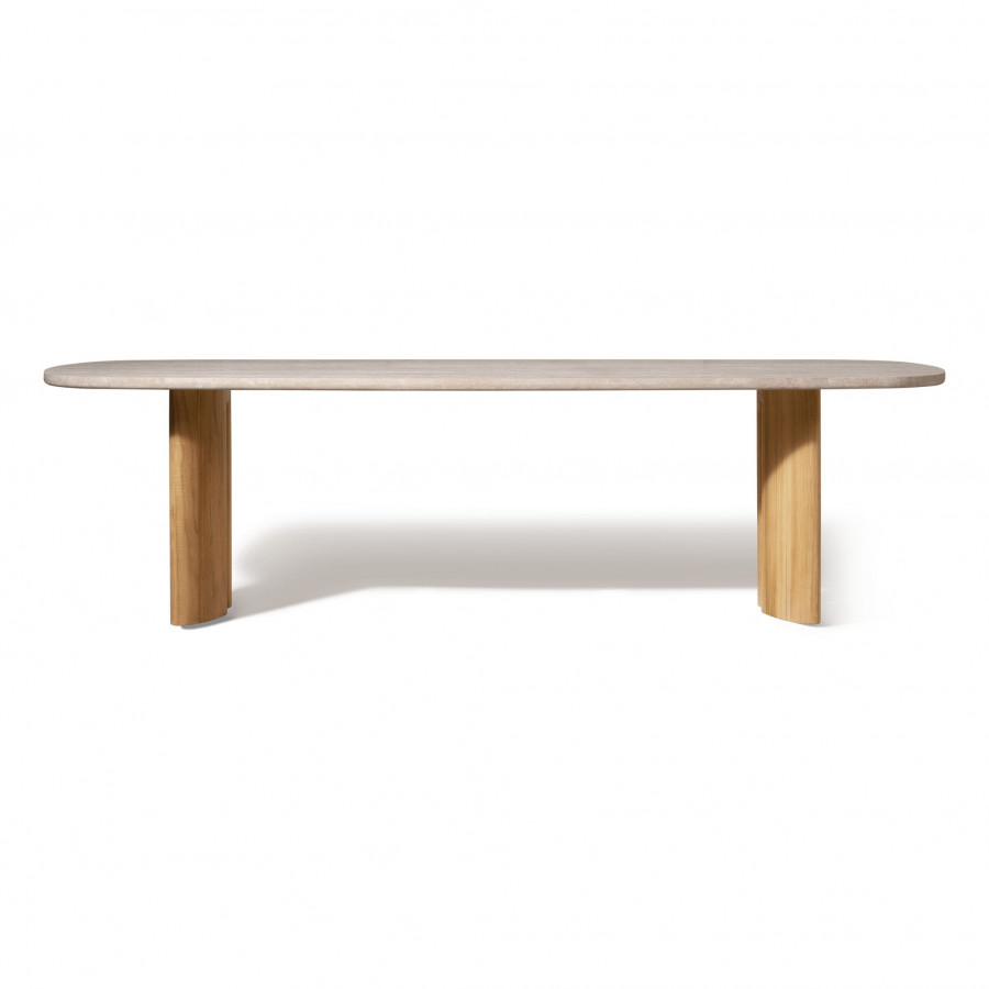Harbour Newport Teak Dining Table 108" in Teak Natural / Travertine Cream
