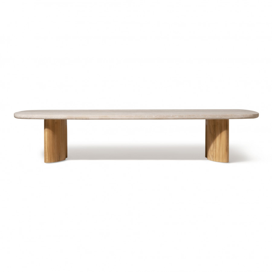 Harbour Newport Teak Rectangle Coffee Table 76" in Teak Natural / Travertine Cream