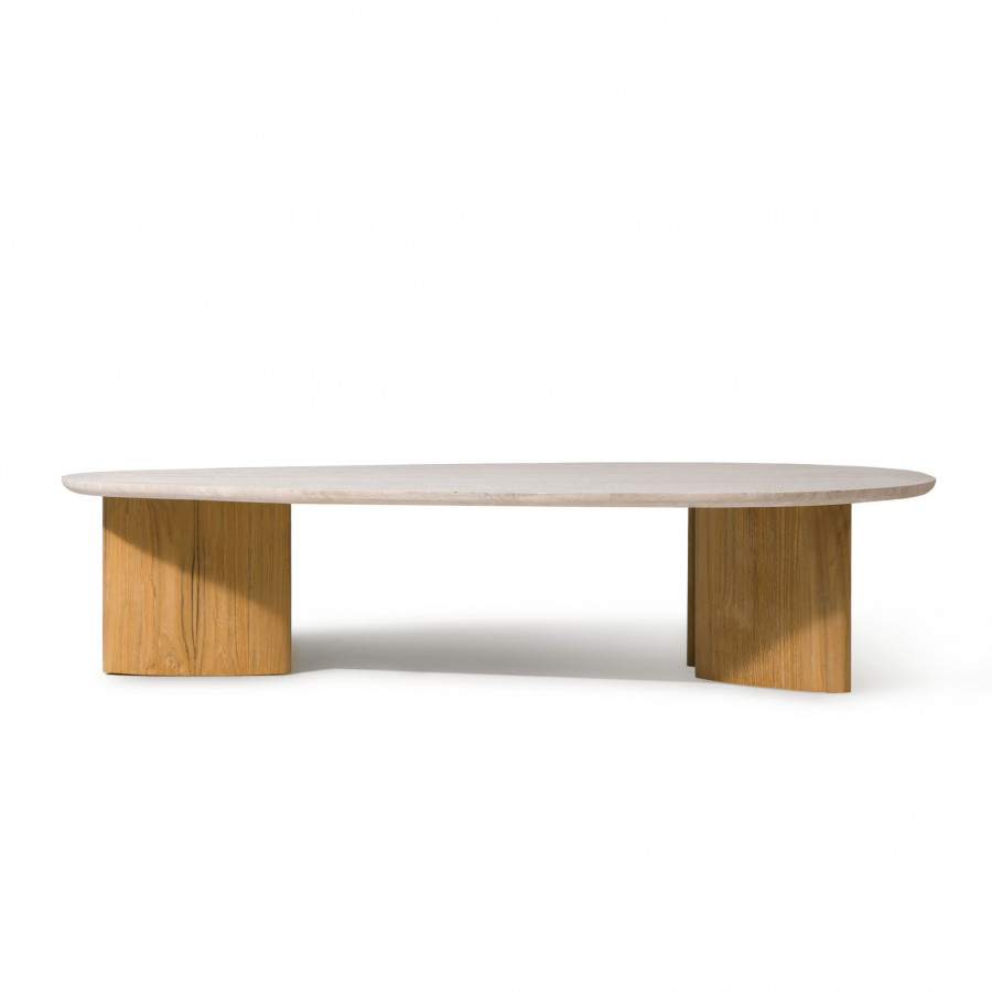 Harbour Newport Teak Oblong Coffee Table 64" in Teak Natural / Travertine Cream