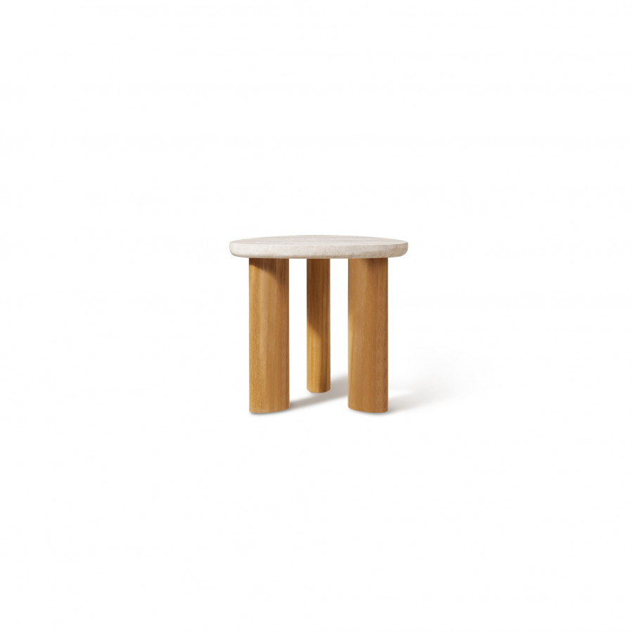 Harbour Newport Teak Side Table in Teak Natural / Travertine Cream