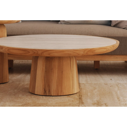 Harbour Nova Aluminum Round Side Table - Aluminum Asteroid / Travertine Dark Gray