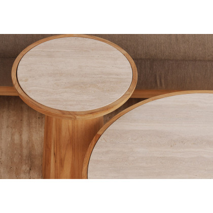 Harbour Nova Aluminum Round Side Table - Aluminum Asteroid / Travertine Dark Gray