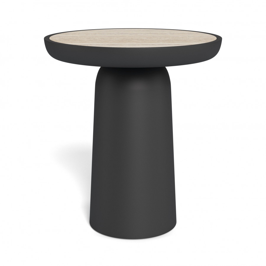 Harbour Nova Aluminum Round Side Table - Aluminum Asteroid / Travertine Natural