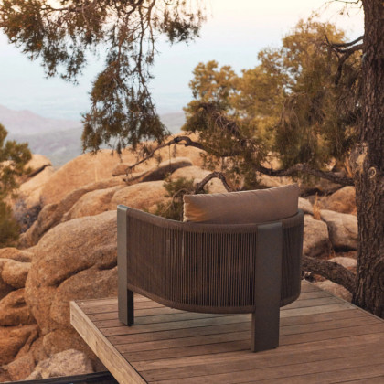 Harbour Palm Beach Aluminum Dining Chair - Aluminum Asteroid / Copacabana Sand / Rope Dark Gray