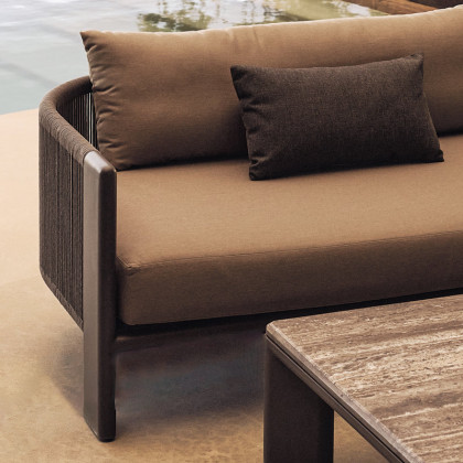 Harbour Palm Beach Aluminum Rectangle Dining Table - Aluminum Bronze / Travertine Dark Gray