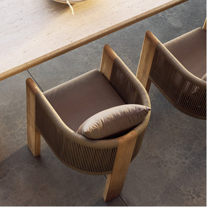 Harbour Palm Beach Teak Round Coffee Table in Teak Natural / Travertine Cream