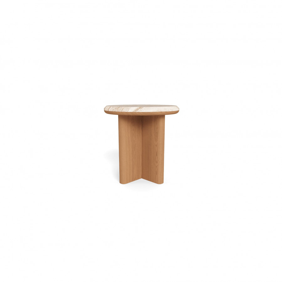 Harbour Palm Beach Teak Round Side Table in Teak Natural / Travertine Cream