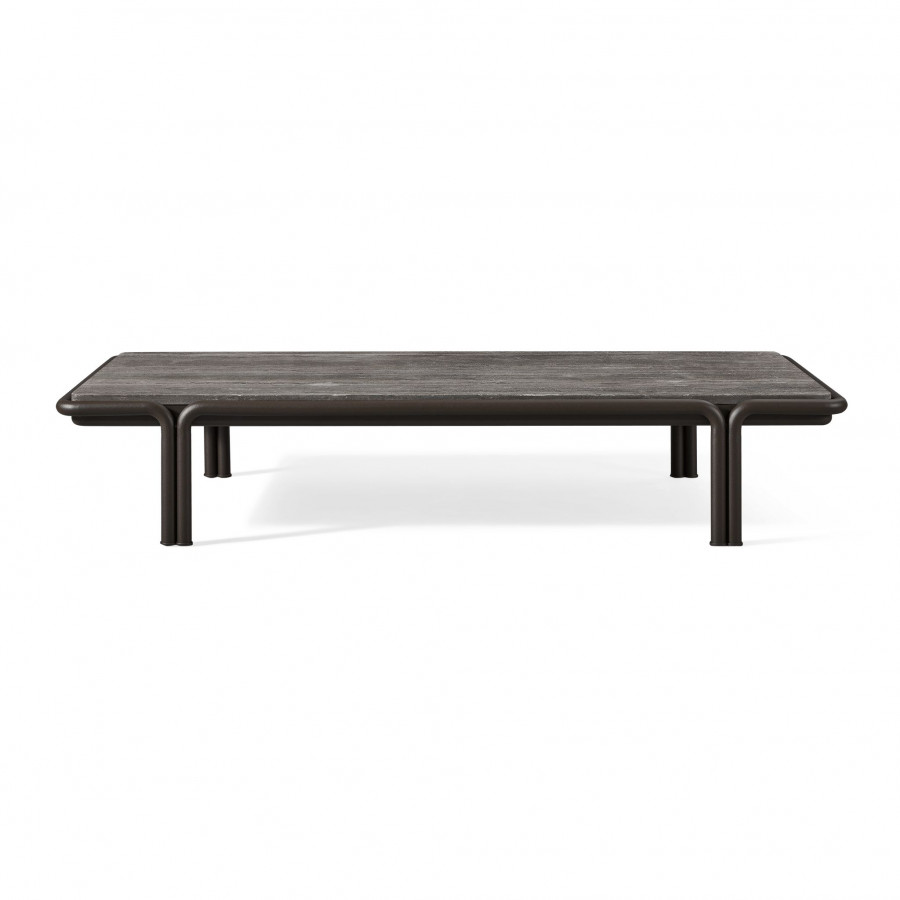 Harbour Parker Rectangle Coffee Table - Aluminum Bronze / Travertine Dark Gray