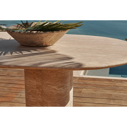 Harbour Porto Aluminum Round Coffee Table 48" - Aluminum Asteroid / Travertine Dark Gray