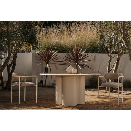 Harbour Porto Aluminum Round Side Table 22" - Aluminum Asteroid / Travertine Dark Gray
