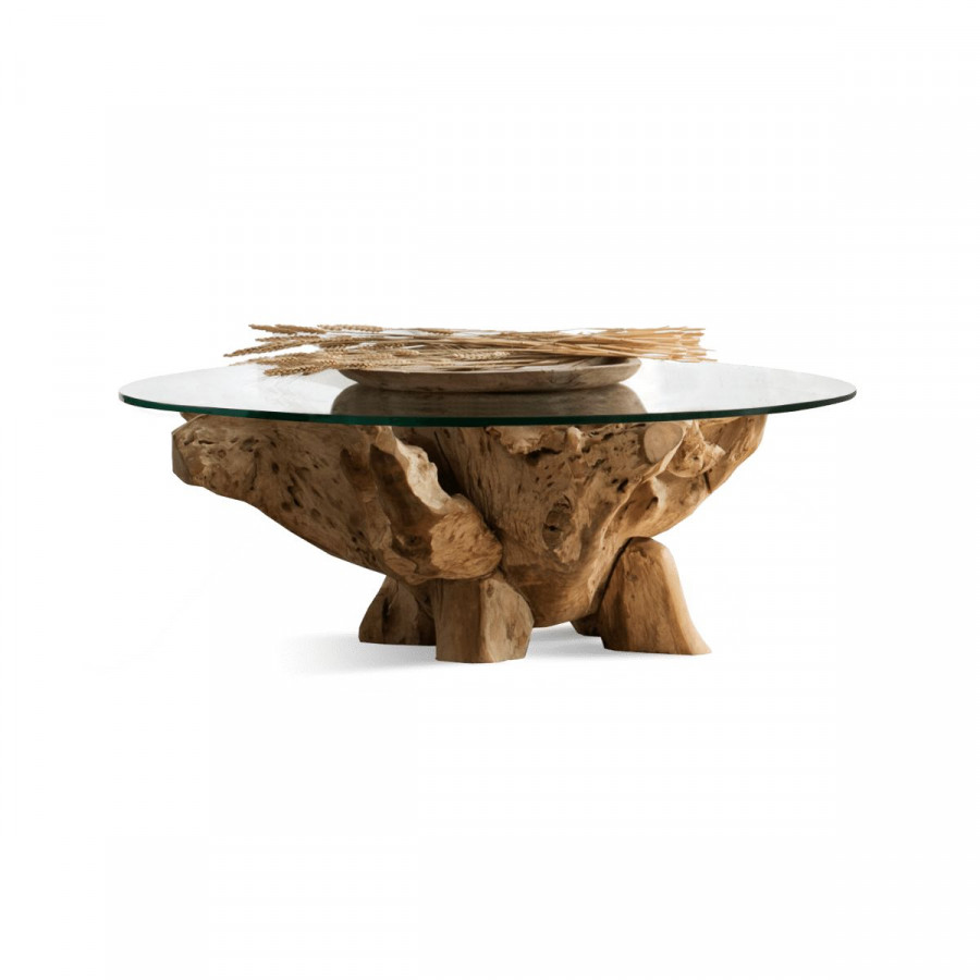 Harbour Pure Root Coffee Table 800 in Teak Natural / Glass Clear