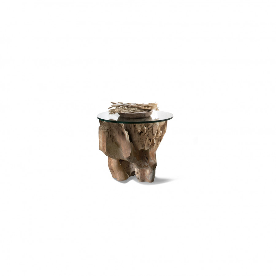 Harbour Pure Root Side Table in Teak Natural / Glass Clear