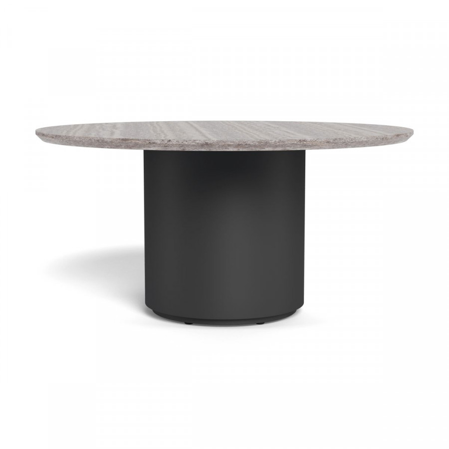 Harbour Santorini Outdoor Stone Round Dining Table 60" - Aluminum Asteroid, Travertine Dark Gray