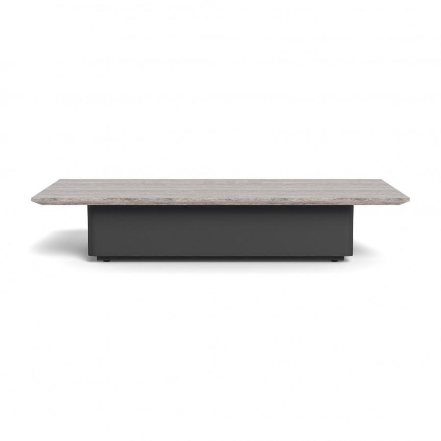 Harbour Santorini Outdoor Stone Coffee Table in Aluminum Asteroid / Travertine Dark Gray