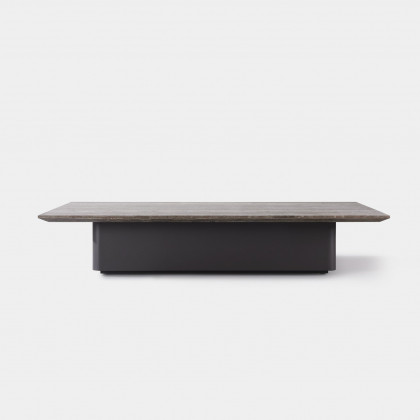 Harbour Santorini Outdoor Stone Coffee Table in Aluminum Asteroid / Travertine Dark Gray