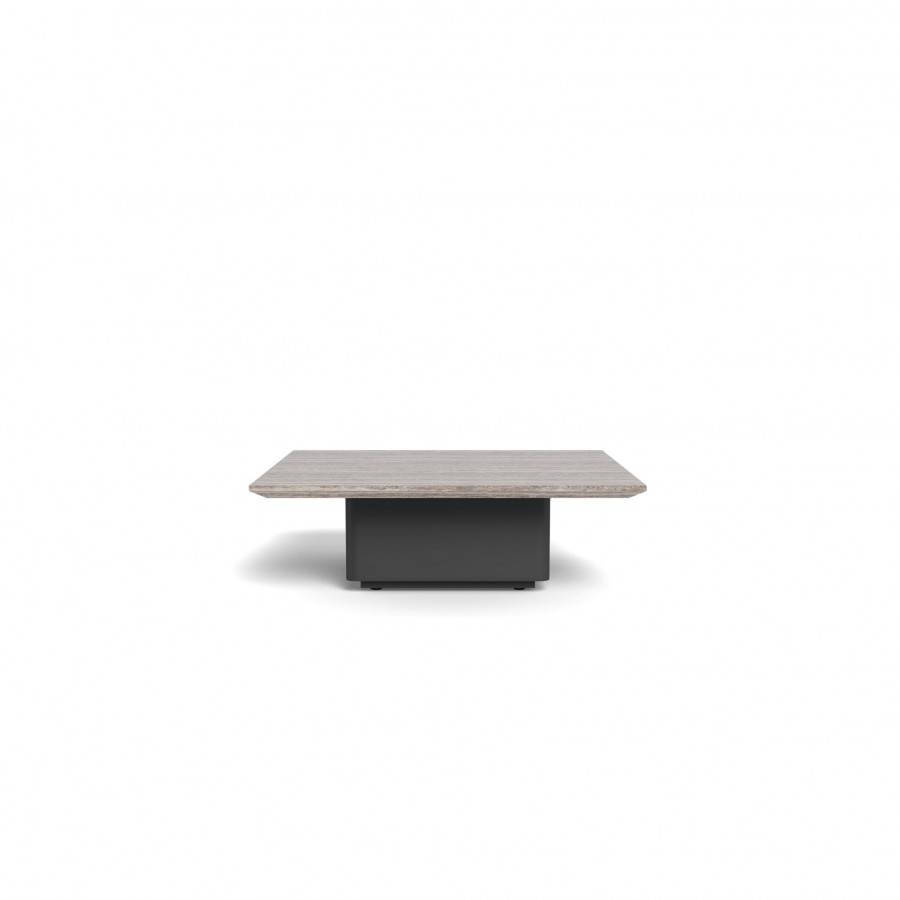 Harbour Santorini Outdoor Stone Square Side Table in Aluminum Asteroid / Travertine Dark Gray