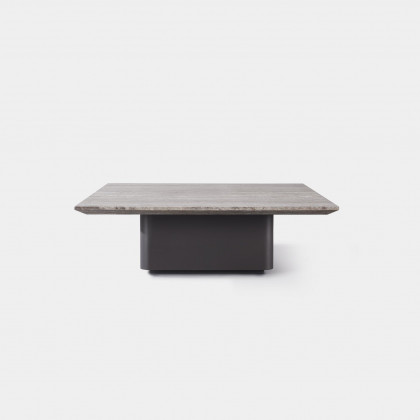 Harbour Santorini Outdoor Stone Square Side Table in Aluminum Asteroid / Travertine Dark Gray
