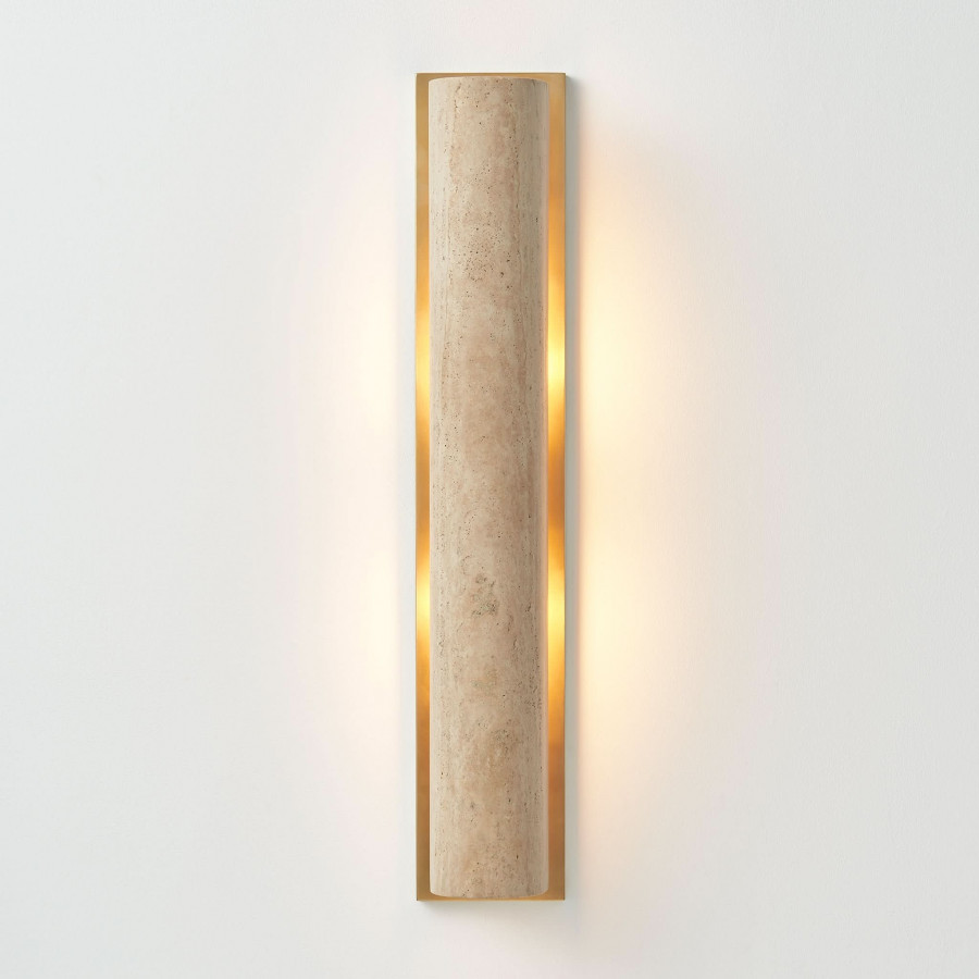 Harbour Solare Outdoor Sconce in Vintage Brass / Travertine Natural