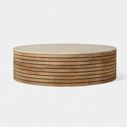 Harbour Tahiti Round Coffee Table in Teak Natural / Travertine Cream