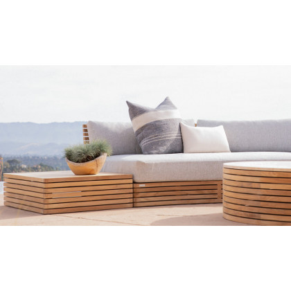 Harbour Tahiti Round Coffee Table in Teak Natural / Travertine Cream