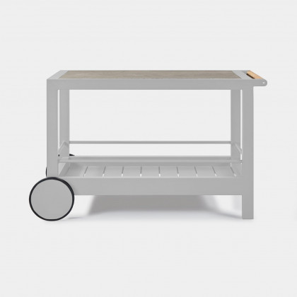 Harbour Tavola Stone Bar Cart - Aluminum Asteroid, Travertine Dark Gray