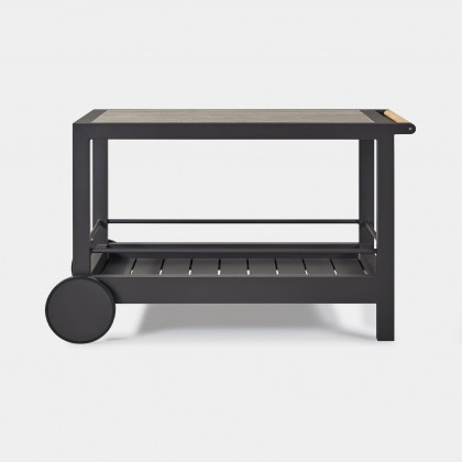 Harbour Tavola Stone Bar Cart - Aluminum Asteroid, Travertine Dark Gray