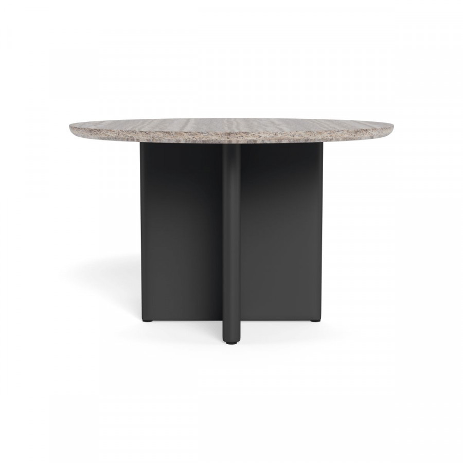 Harbour Victoria Aluminum Stone Round Dining Table 48" - Aluminum Asteroid / Travertine Dark Gray