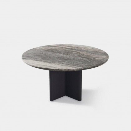 Harbour Victoria Aluminum Stone Round Dining Table 60" - Aluminum Taupe / Travertine Silver