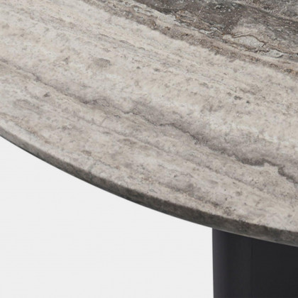 Harbour Victoria Aluminum Stone Round Dining Table 60" - Aluminum Taupe / Travertine Silver